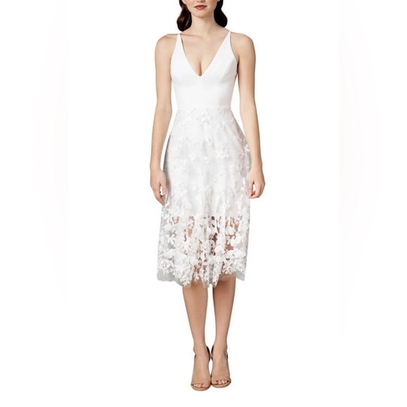 NWT Dress the Population “Darleen” White Embellished Flower Midi Dress - Small - Picture 2 of 3